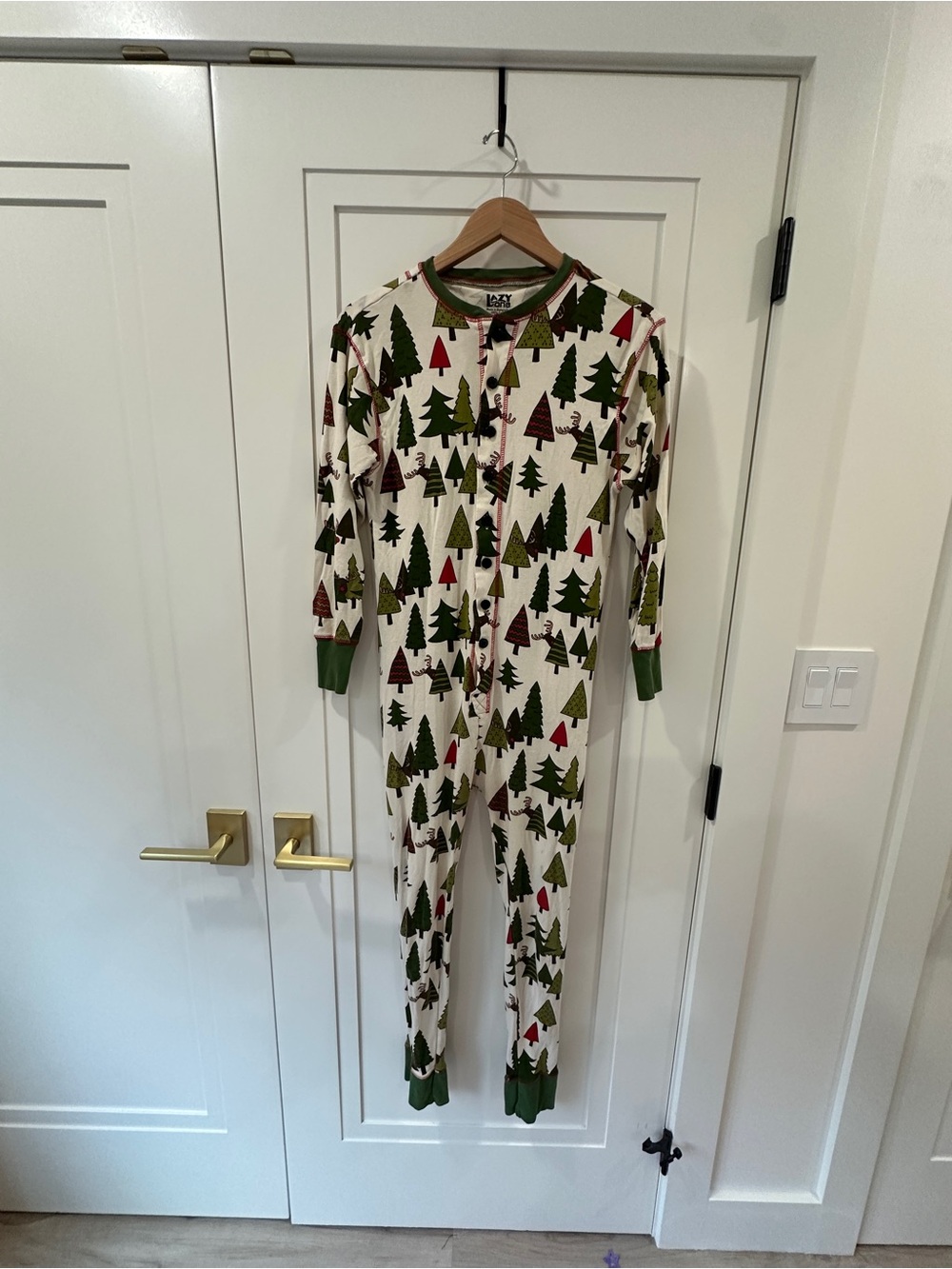 Lazy One Bear Cheeks Christmas Pajama Onesie Size Small